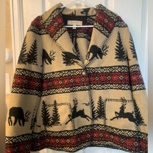 County Clothing Company Fleece Jacket Deer Forest Silver Button Up Women Size L